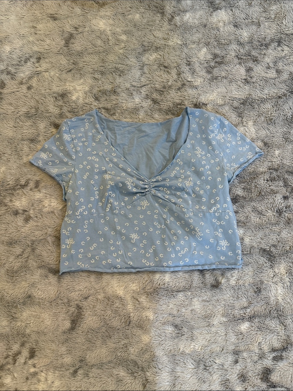 Shein Cotton baby Blue Floral Ruched baby tee medium